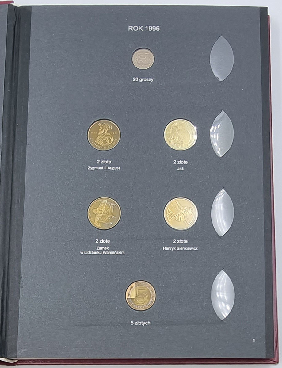 Monety Polskie 1996-2000 w klaserze, 46 sztuk z 2 złote Zygmunt August